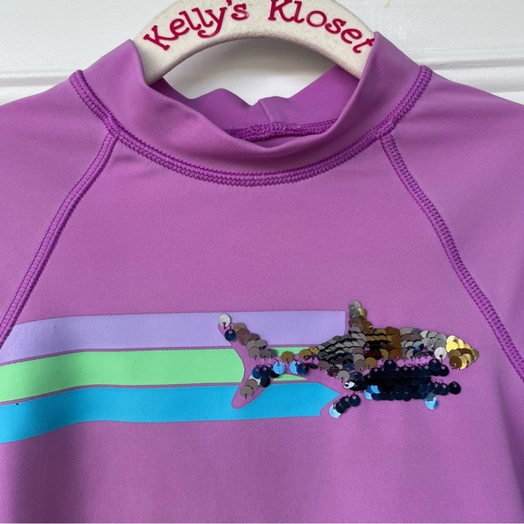 •Lands End• Girls Long Sleeve Sequin Shark Rash Guard  - Size Medium (5-6) - Picture 4 of 7